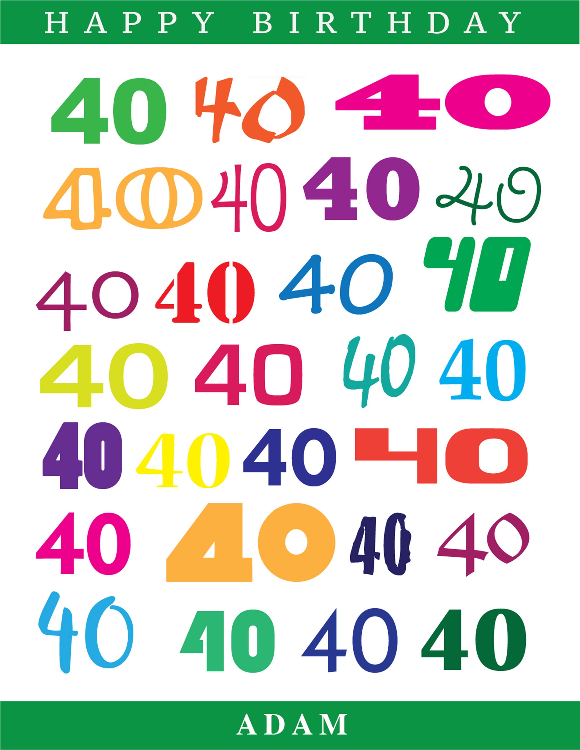 Personalized 40th Birthday Card - Colorful DIY Printable (instant ...