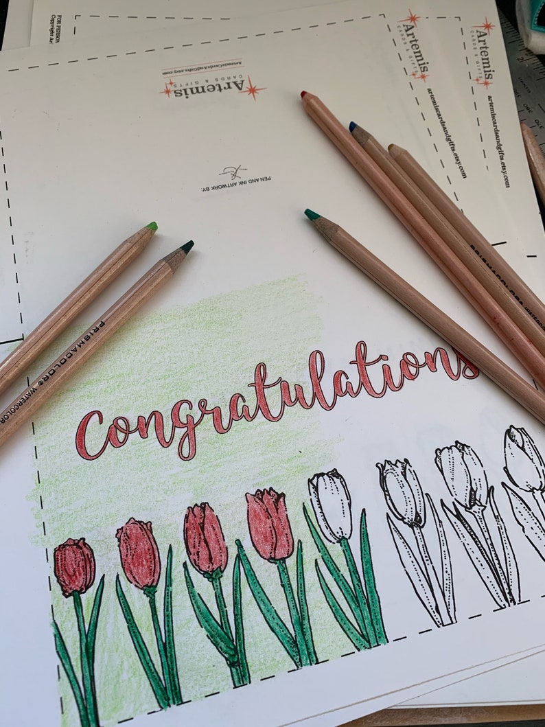 Congratulations Tulip Coloring Card – DIY Printable Card (instant ...