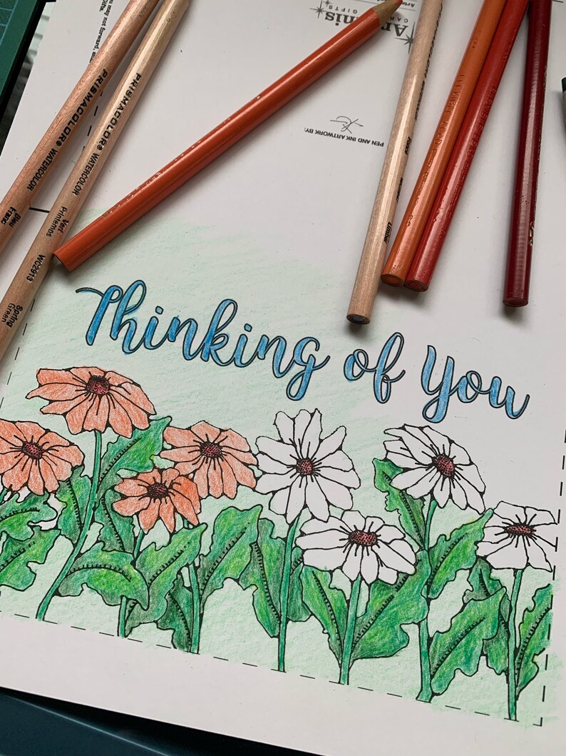 Floral Thinking of You Coloring Card – DIY Printable (PDF) - Etsy