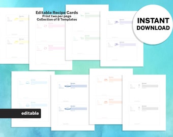 Complete Set of Recipe Card Templates Bundle, EDITABLE Recipe Book and Binder Template, 8.5x11 Printable Original