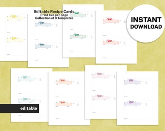 Mid-Century Retro Recipe Card Templates, EDITABLE 8.5x11 (PDF)