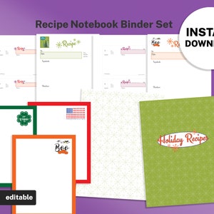 Complete Set of Holiday Binder Templates Bundle, EDITABLE Recipe Book, Cards, Sheets, Dividers, 8.5x11 Printable Holidays