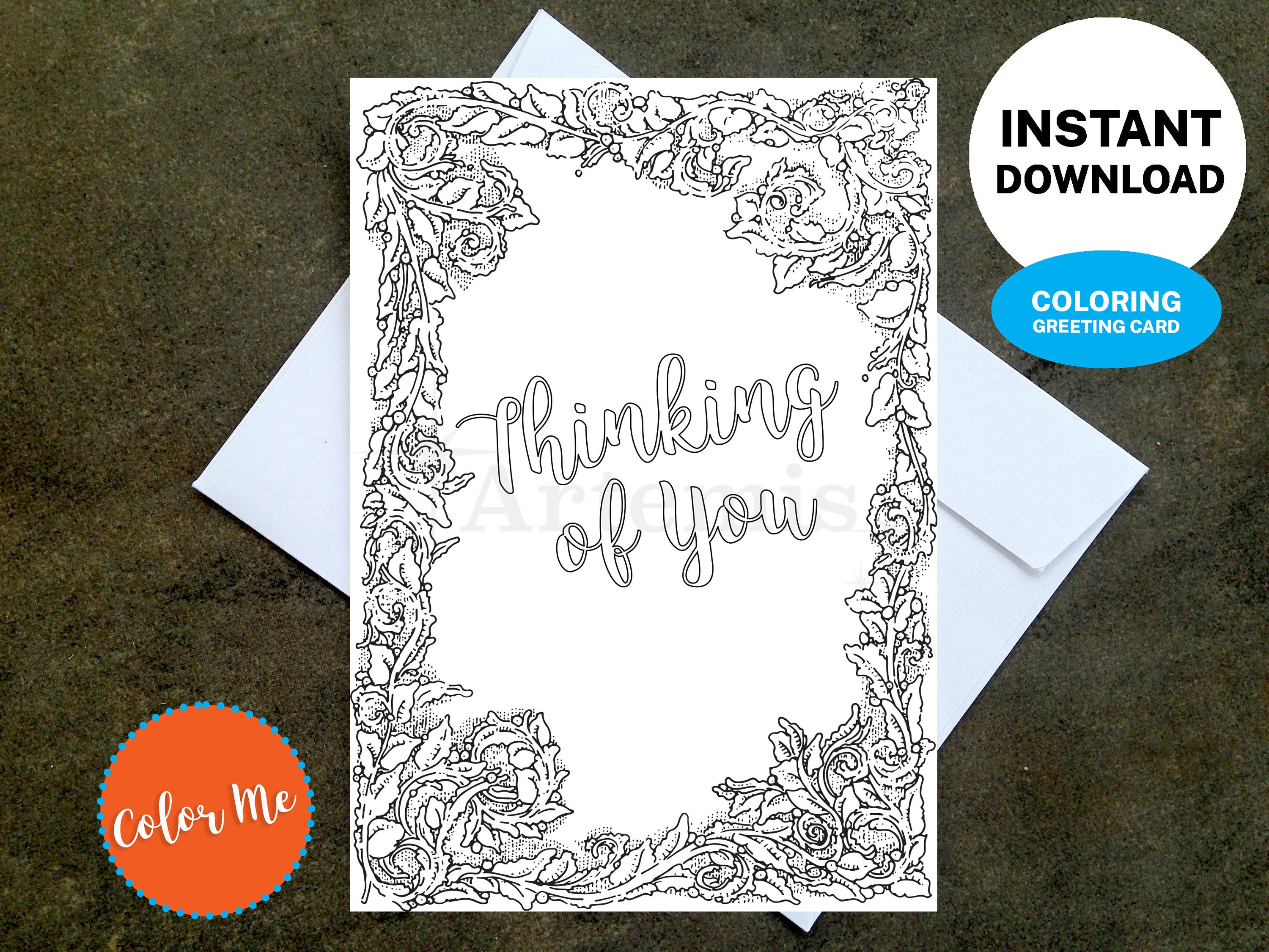 printable coloring thinking of you card make your own cards etsy