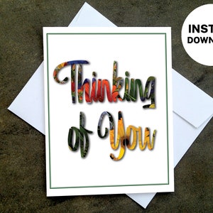 Printable Thinking of You Card with flowers - Make Your Own Cards at Home, Instant Download, DIY Card, Bright Flower Design