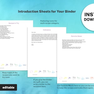 Pages d&#39;introduction du classeur de recettes pour le livre de recettes modifiable, 8,5 x 11 imprimable, kit de modèles de livre de cuisine pour planificateur alimentaire, pages d&#39;introduction numériques
