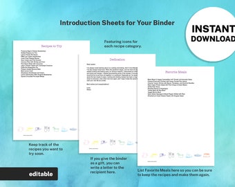 Páginas de introducción editables para recetas, planificador de comidas imprimible (descarga digital)
