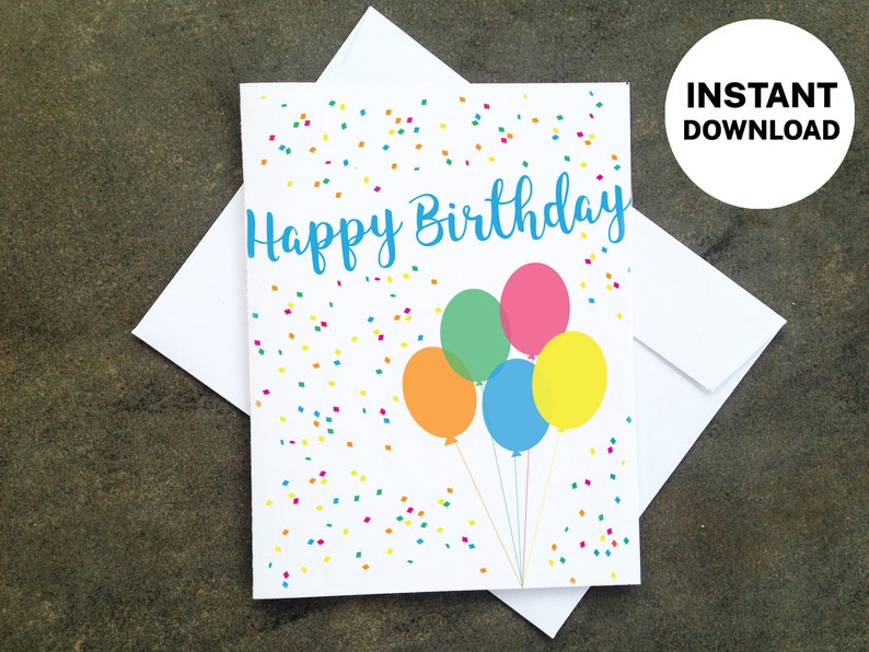 Ballon imprimable et carte d'anniversaire de confettis Créez vos propres cartes à la maison, Téléchargement instantané, Carte de bricolage, Conception de confettis image 1