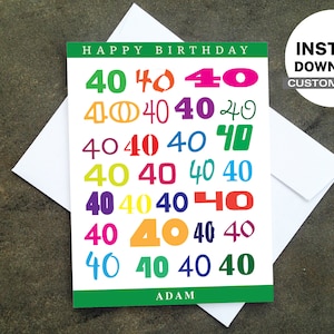 Personalisierte Geburtstagskarte zum ausdrucken - machen Sie Ihre eigenen Karten zu Hause, Sofort Download, DIY Karte, Bunt 40 Jahre Geburtstag Design