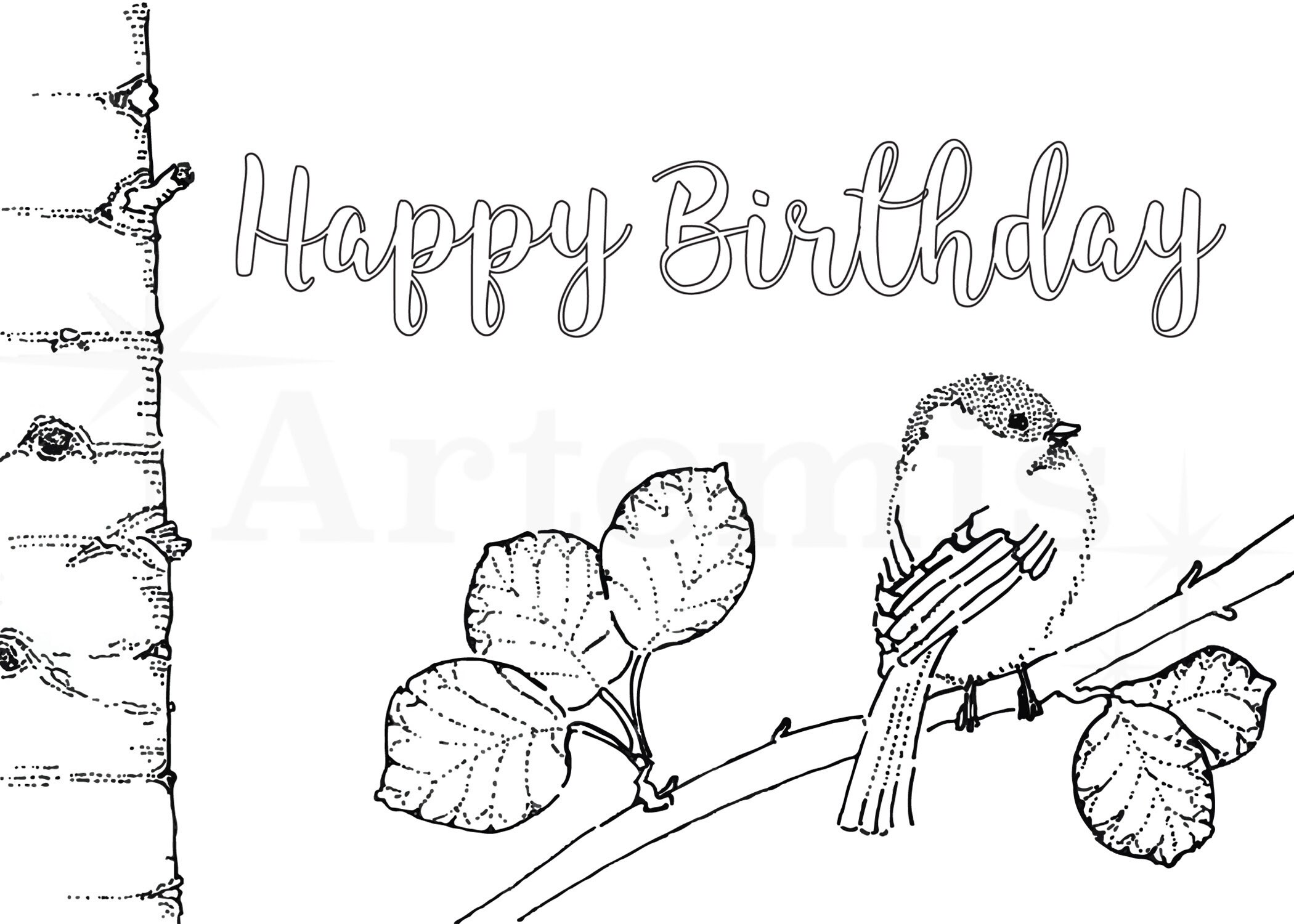 Printable Birthday Bird Card – DIY Coloring Card (instant Download) - Etsy