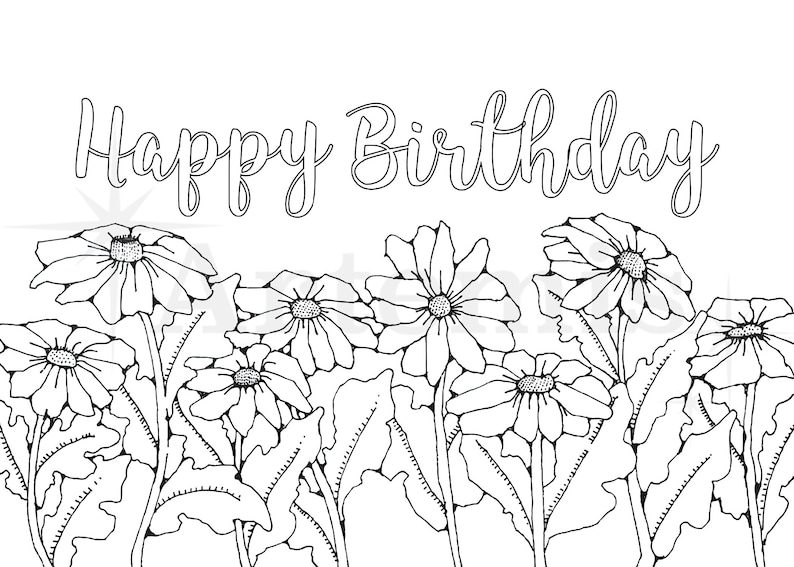Printable Coloring Birthday Daisy Card - Make Your Own Cards at Home ...