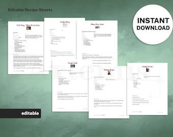 Plantilla de recetario familiar editable, carpeta de recetas imprimible (8,5 x 11) (PDF)