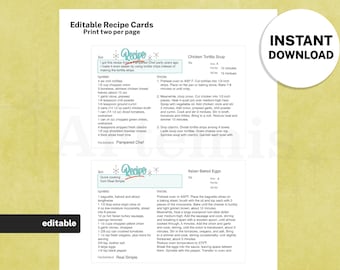 Recipe Card Main Dish Template, EDITABLE Recipe Book and Binder Template, 8.5x11 Printable, Digital Cookbook, Mid-Century Retro