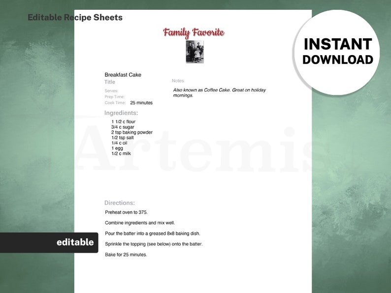 Editable Family Recipe Book Template, Printable Recipe Binder (8.5x11 ...