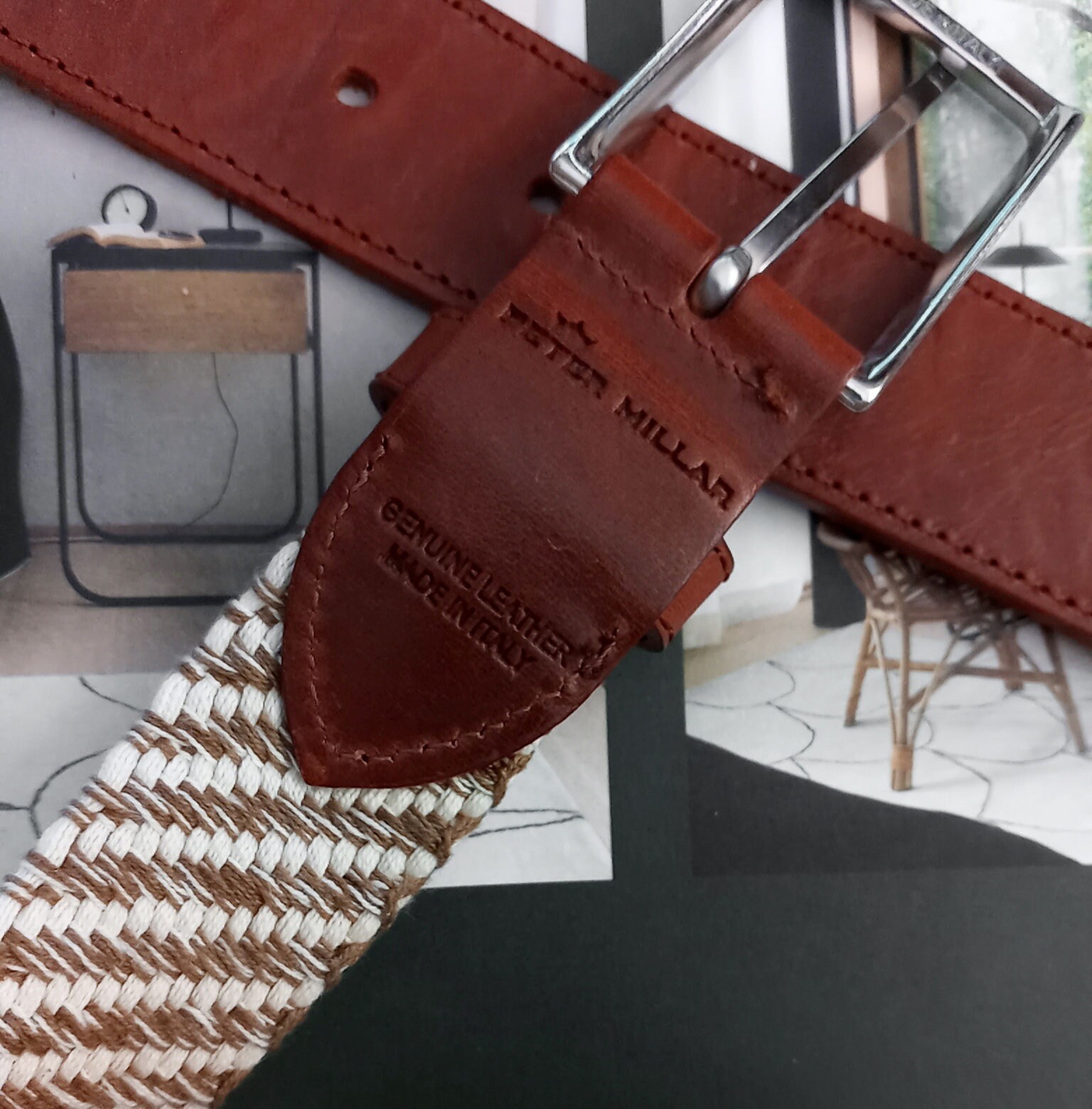 Peter Millar Woven Braided Earth Tones Leather Belt Size 40 