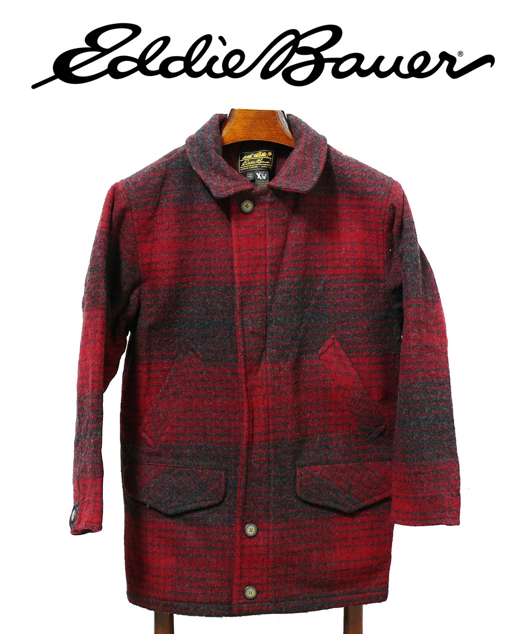 ジャケット・アウター 00s Eddie Bauer thermolite wool car coat Vintage Eddie Bauer Mens Heavy Wool USA Made Winter Coat - Etsy