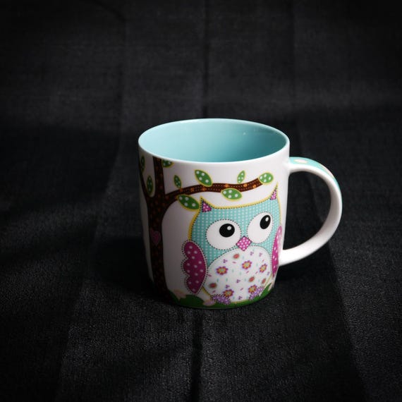 Burton + Burton Owl Coffee Mug Cup Calico Patchwork Turquoise 12 Oz - Etsy  Israel