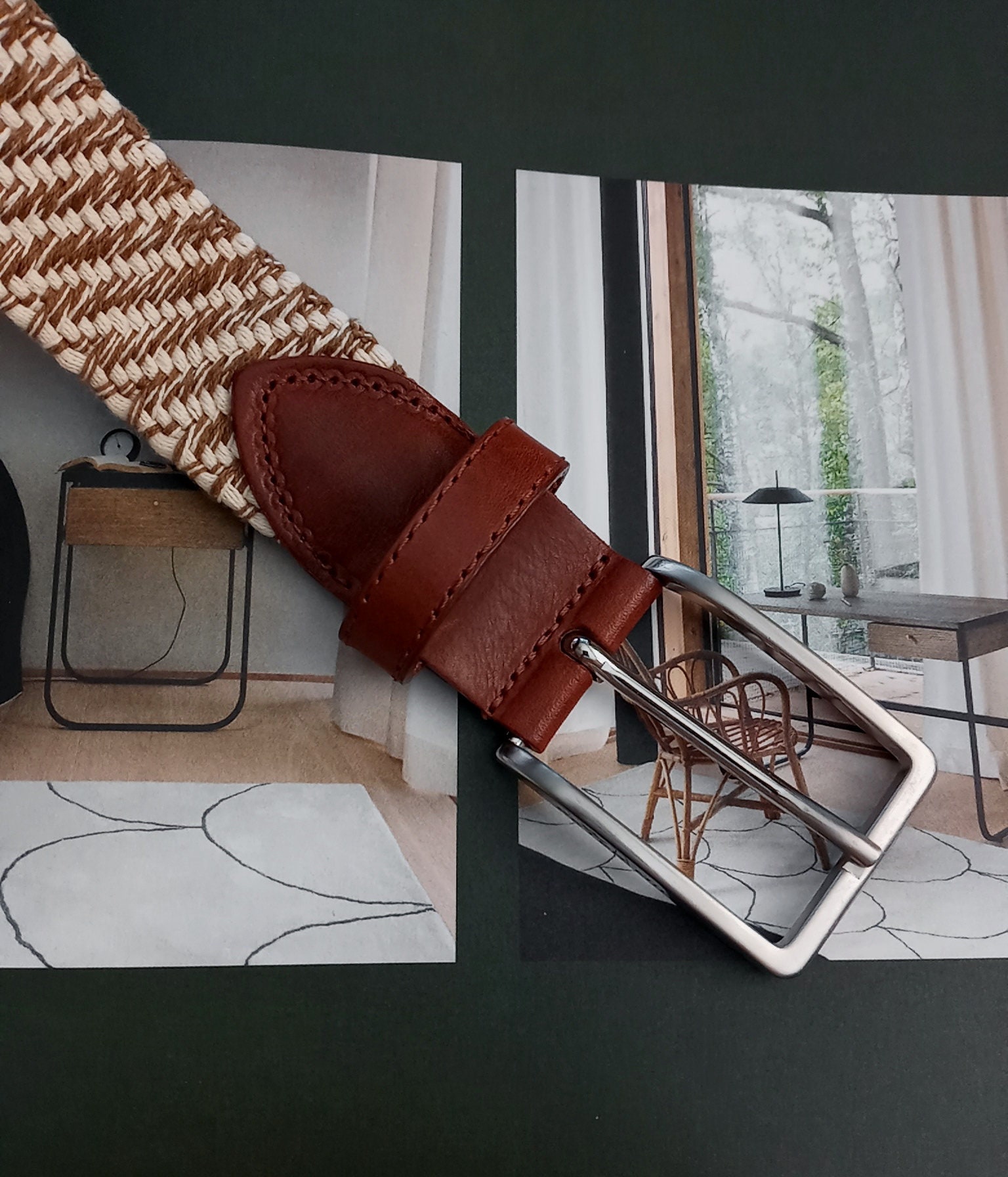 Peter Millar Woven Braided Earth Tones Leather Belt Size 40 