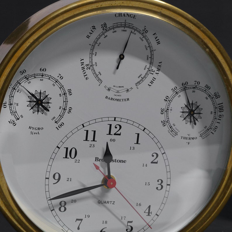 Rare Brookstone Traditional Brass Weather Station Wall Mount Etsy