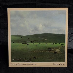 May include: A vintage vinyl record album cover featuring a scenic landscape with rolling green hills, a winding dirt road, and a cloudy sky. The album title "Green Pastures Are Before Me" and the artist name "Larry Groce" are printed at the bottom of the cover.