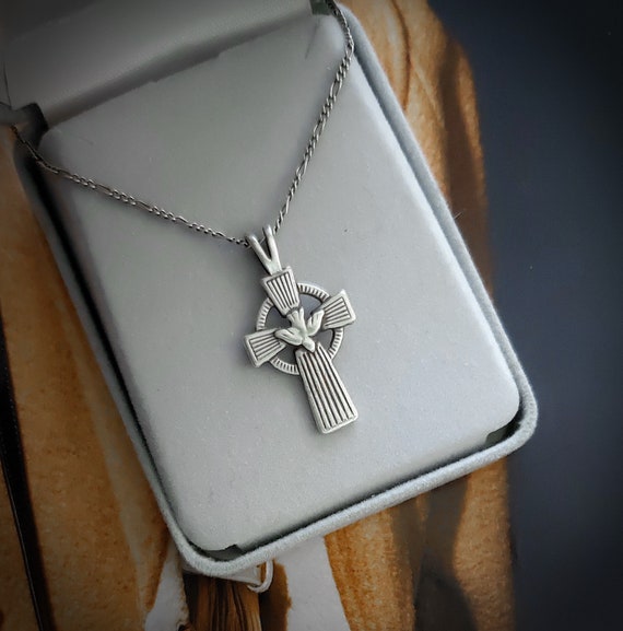 Cross Dove Antiqued Sterling Silver Necklace, Chain Included - Made in the USA Cross Dove Antiqued Sterling Silver Necklace, Chain Included - Made in the USA