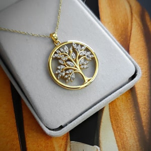 Life Tree 925 Gold Tone Sterling Cubic Zirconia Pendant Necklace