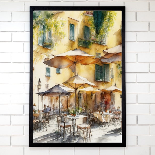 Watercolor Wall Art, Digital Download Print, PRINTABLE Art, Outdoor Cafe Print, Sidewalk Cafe Print, Cafe Wall Art, Italian Cafe Decor