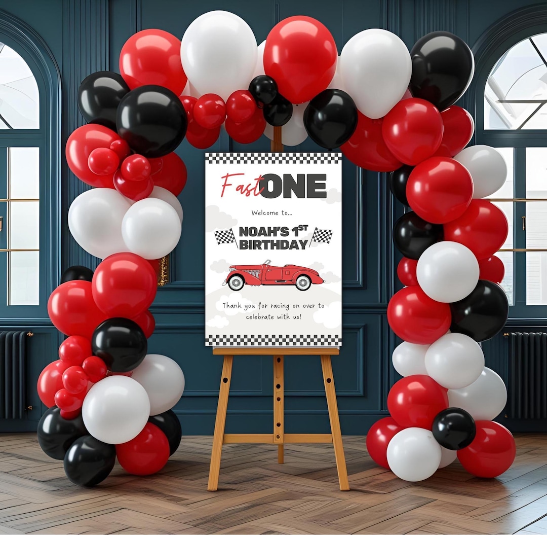 Fast One Birthday Welcome Sign | Race Car 1st Birthday Party Decoration ...