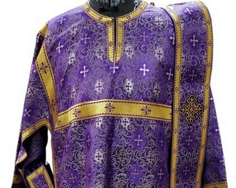 Brocade Deacon's lilac surplice with orarion and liturgical cuffs 135-160 cm length | Embroidered Deacon surplice | Vestments Liturgy |