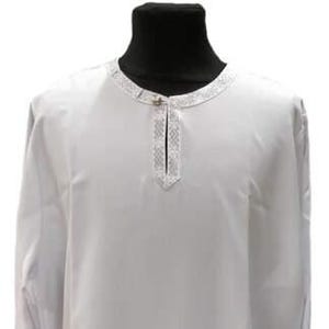 Cassock with narrow galloon and cross on back | Vestments for Divine Liturgy | Podryznik white | Orthodox white surplice, alb for priest |