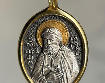 Saint Seraphim Sarovskiy Gilded pendant | Amulet Serafim | Medallion Serafim | Oval pendant | Silver 925 | Handmade necklace | Icon prayer |