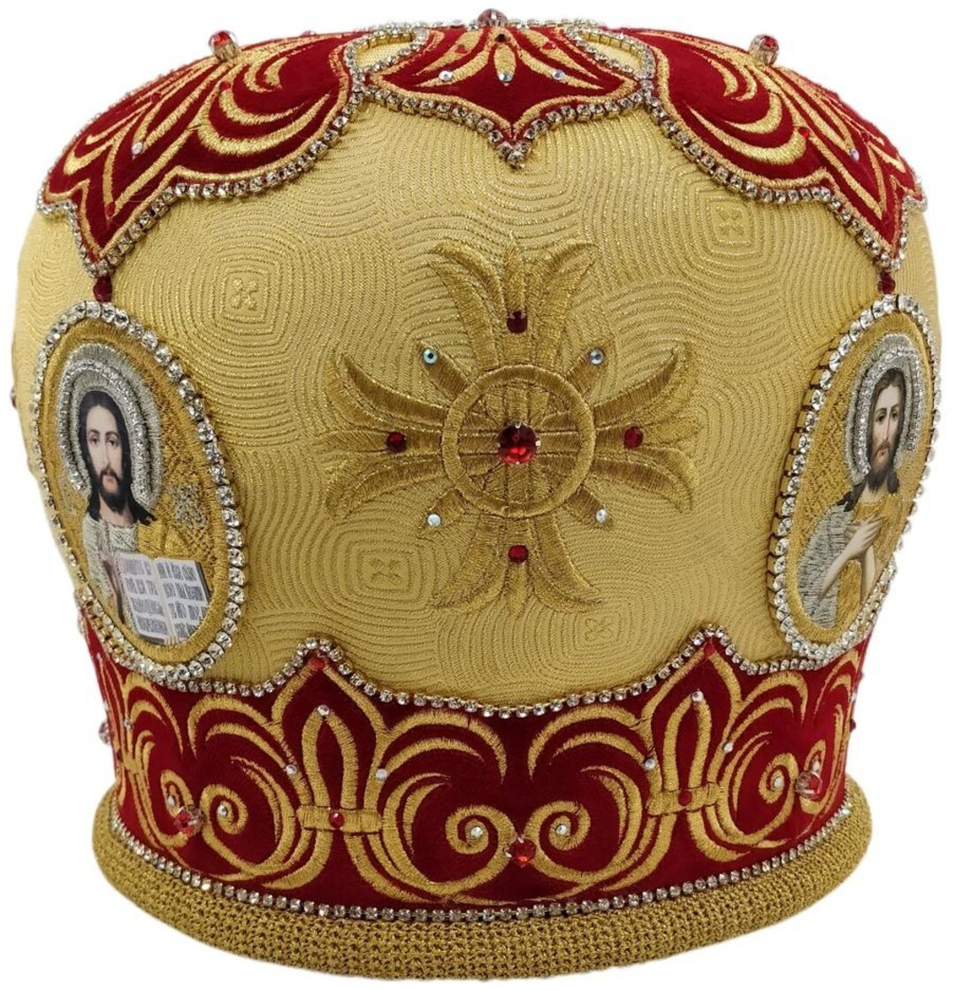 Priest Bethlehem Yellow red Miter High quality Brocade Miter 