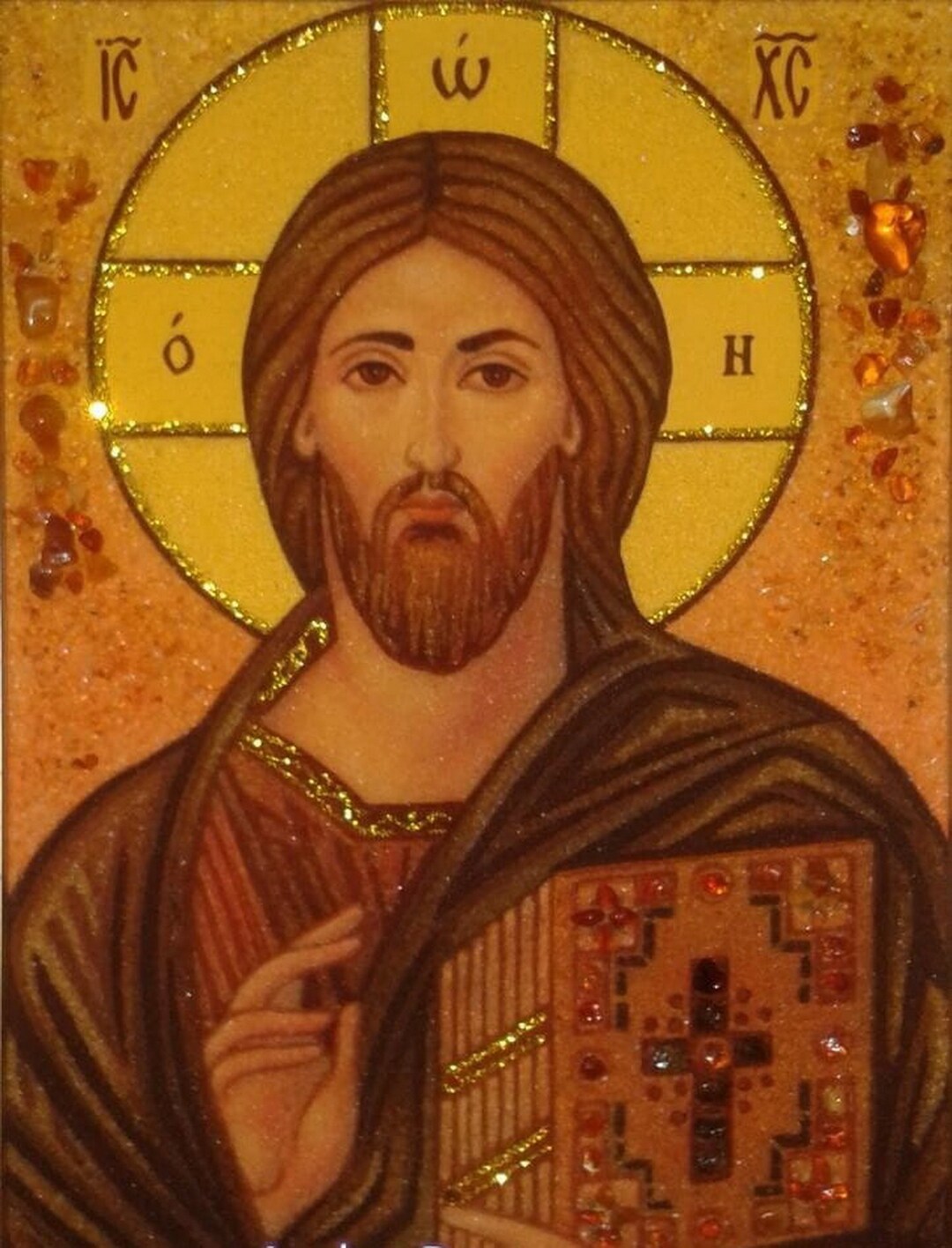 Amber Icon Orthodox Icon of Jesus Christ Christian Icon Orthodox Shrine