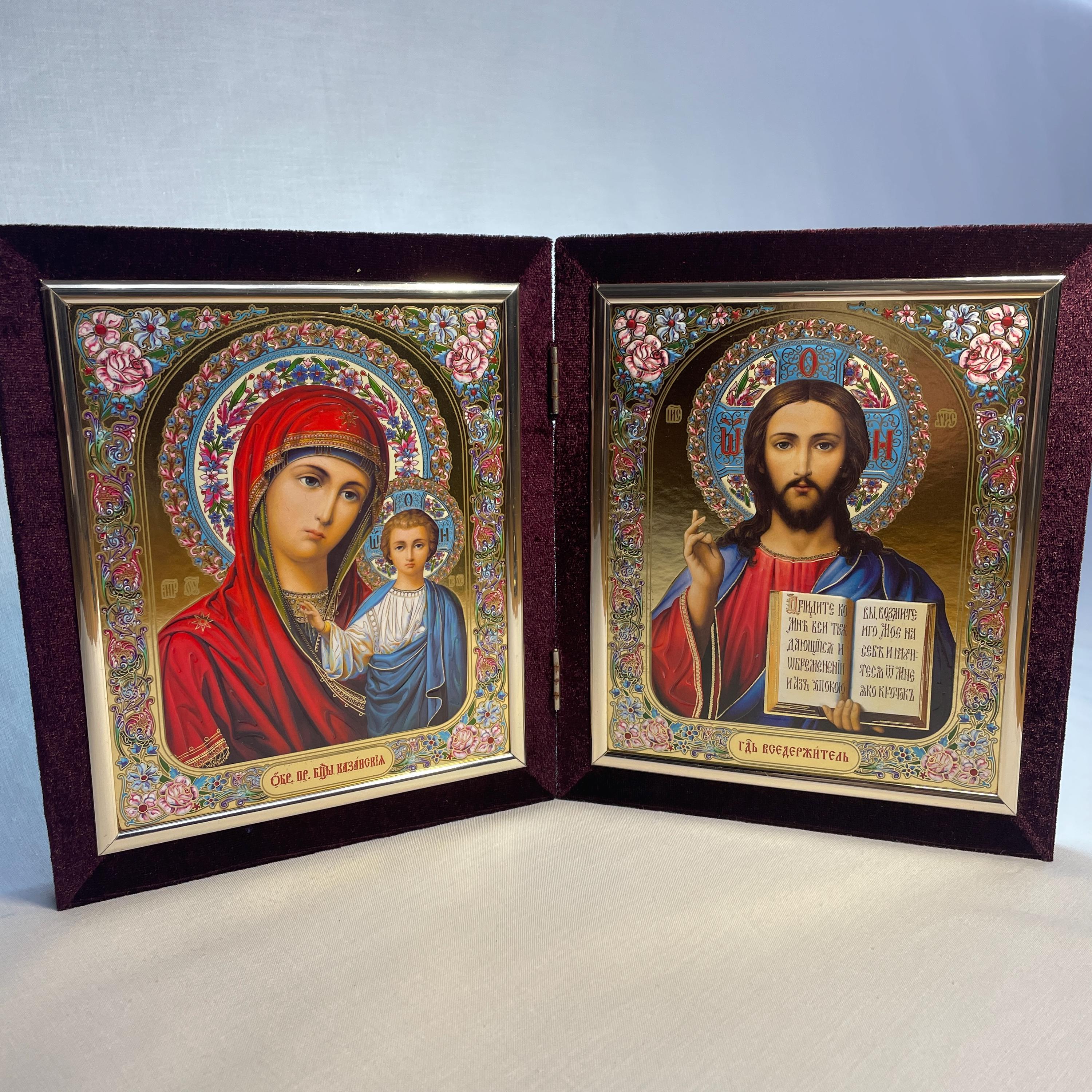 聖母マリアと幼子とキリストのイコン、ベルベット、21 cm 聖母子