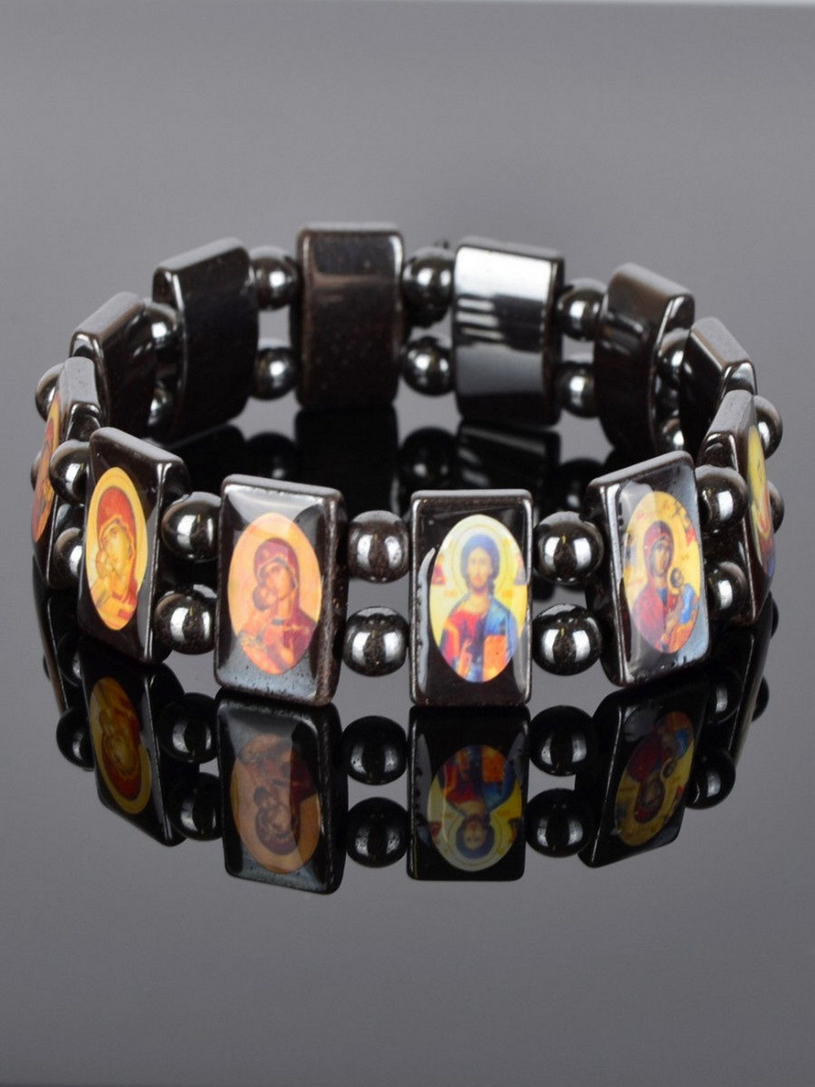 Hematite bracelet with icons Bracelet with saints Orthodox Etsy