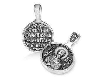 Silver pendant Saint Nicholas Wonderworker | 925 Silver | Round Pendant Medallion | Icon necklace | Amulet Nicholas | Medallion Nicholay |