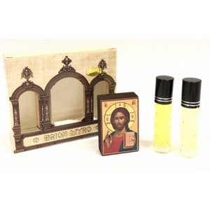 Set of oils Oils in an icon pack Aromas of Athos Greek aromas Aromatic oil Church oil Sanctified oil Aromas from Greece Incense Agyon Myro