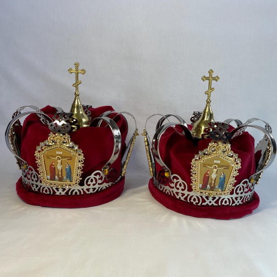 Orthodox wedding crowns of couples | Crowns red weddings | Crown-shaped crowns Orthodox weddings | Metal crowns bride and groom wedding |