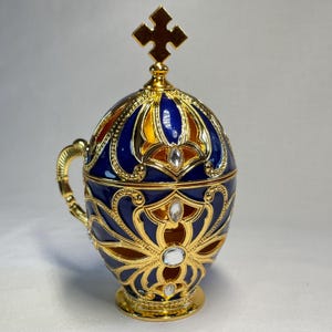 Censer metal with enamel | Blue censer | Blue egg-shaped censer | Mother of Pearl Censer | Censer for incense | Orthodox censer for home |