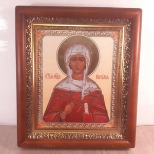 Icon in wooden frame Saint Martyr Natalia | Icon under glass with decoration | Orthodox icon | Lithography icon | 15x17 cm | Icon Natalia