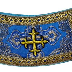 Manchettes liturgiques pour un prêtre orthodoxe | Brassards de prêtre bleus et dorés pour la Divine Liturgie | Brassards bleus de prêtre pour l&#39;église orthodoxe