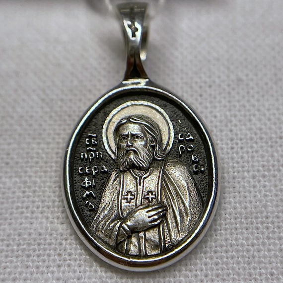 Saint Seraphim of Sarov oval pendant | Amulet Seraphim | Silver 925 | Handmade necklace | Orthodox pendant | Medallion Serafim Sarovskiy |