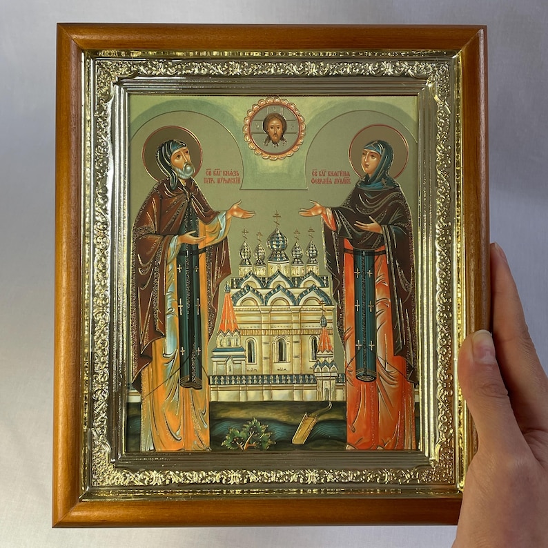 Icon in Wooden Frame Saints Peter and Fevronia of Murom | Icon Under ...