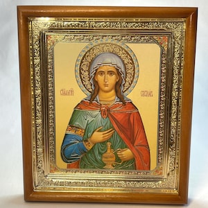 Icon in wooden frame Saint Martyr Svetlana | Icon under glass with decoration | Orthodox icon | Lithography icon | Orthodox Icon Svetlana |