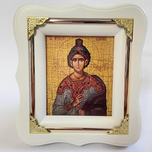 Icon in wooden white frame Prophet Daniel | Icon under glass with decoration | Orthodox icon | Lithography icon | 17x19 cm | Icon Daniel |