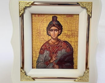 Icon in wooden white frame Prophet Daniel | Icon under glass with decoration | Orthodox icon | Lithography icon | 17x19 cm | Icon Daniel |
