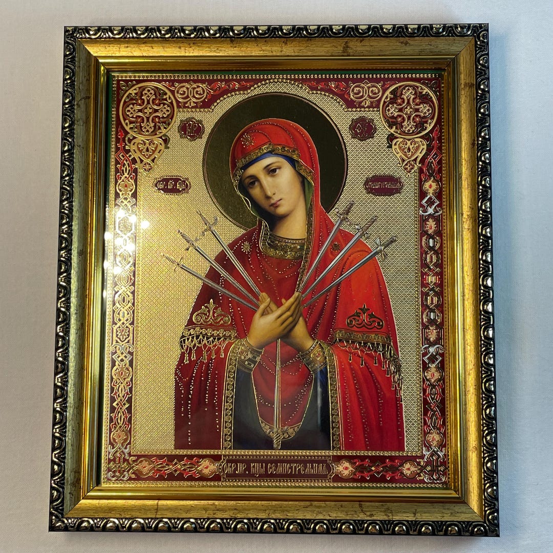 七連聖母マリアアイコン | 正教会の聖母マリアアート (20 x 24 cm