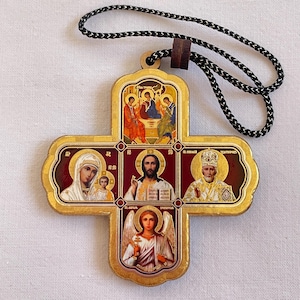 Pendant cross with icon in car | Wooden pendant in car | Cross in car | Pendant with icons | Pendant | Wooden cross | Tassel pendant | Cross