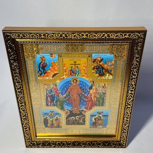 Icon wooden frame Resurrection Christ | Jesus Christ | Icon under glass | Orthodox icon | Lithography gold stamping | 27x22 cm | Icon Christ image 15