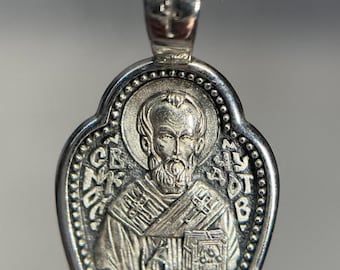 Silver pendant St. Nicholas | Icon Nicholay on neck | Amulet Nicholay | Silver 925 | Figured pendant icon | Medallion Nicholas Wonderworker