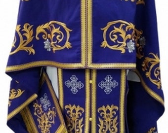 Priest vestment Rose cut, brocade fabric, with sewn on galloon | Vestments set for Divine Liturgy | Orthodox violet-gold vestment priest